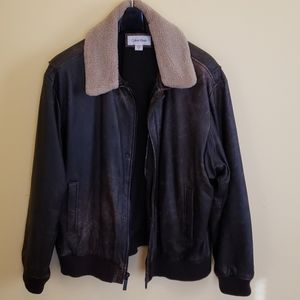 Genuine Brown Leather Bomber Jacket for Men
